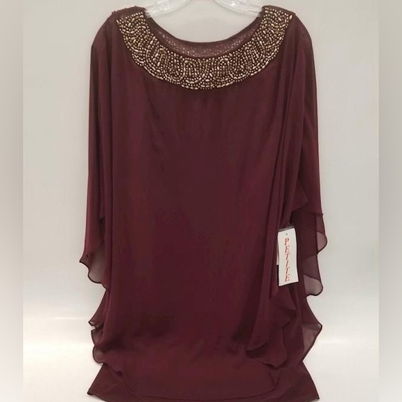 NWT Xscape Petite Embellished Chiffon Cape-Overlay Dress - Picture 5 of 9